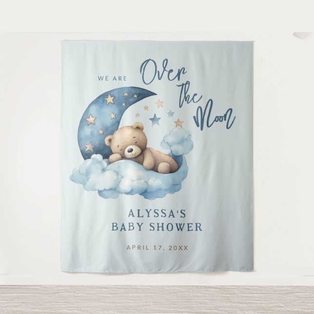 Tenture Teddy Bear Over the Moon Baby shower (Devant)