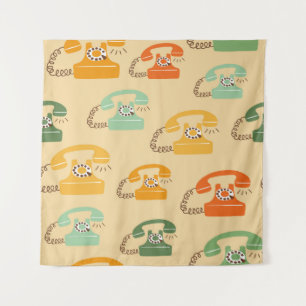 Tenture Téléphones rétro, motif sans couture colorée.