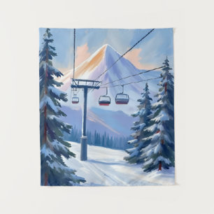 Tenture Télésiège   Montagne Hiver Aquarelle Ski