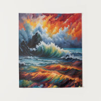 Tempête océanique enflammée - Art de paysage marin