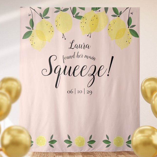 Tenture Tendre principal Citrons Fête de mariage rose Acce (Main Squeeze Lemons Bridal Shower Pink Photo Prop Tapestry)