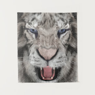 Tenture Tête de Tigre Blanc Esthétique Faunique