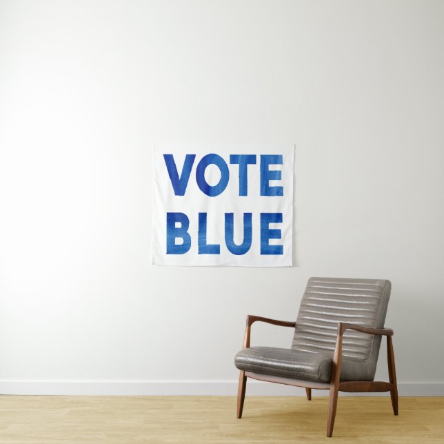 Tenture Texte bleu d'aquarelle de vote audacieux politique (En situation (horizontale))