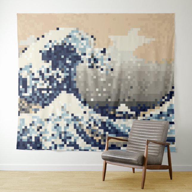 Tenture The Great Wave off Kanagawa 8 Bit Pixel Art (En situation (horizontale))
