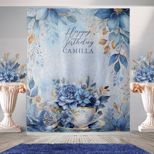 Tenture Théière de Fête d'Anniversaire Florale Élégante d'