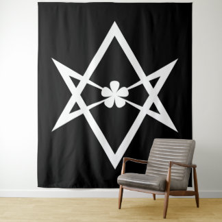 Tenture Thelema Hexagramme Unicursal Solide Blanc sur Fond