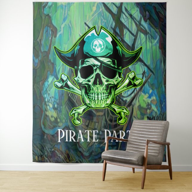Tenture Thème de fête pirate Adulte Toile de fond os crois (En situation)
