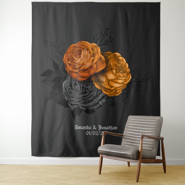 Tenture Thème de mariage gothique orange et noir chic (En situation)