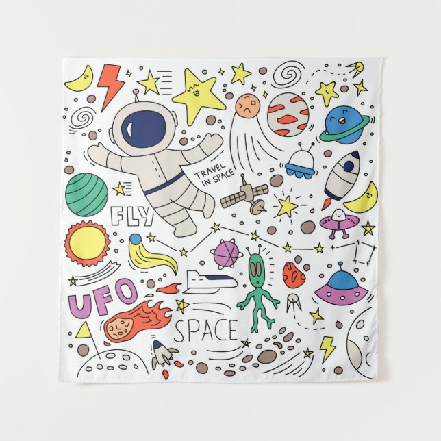 Tenture Thème Espace dans l'illustration style doodé (Devant)
