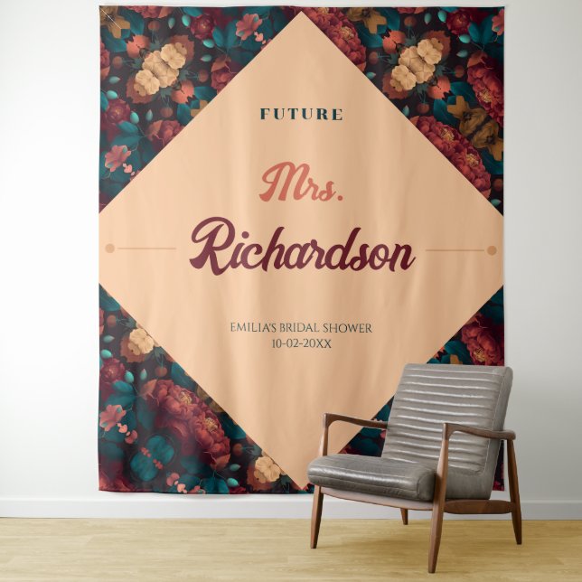 Tenture Thème floral riche et sombre pour Baby Shower de m (En situation)