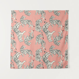 Tenture Tigres blancs : Motif exotique rose