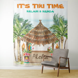 Tenture Tiki Luau   Bar Tiki de Plage Tropicale