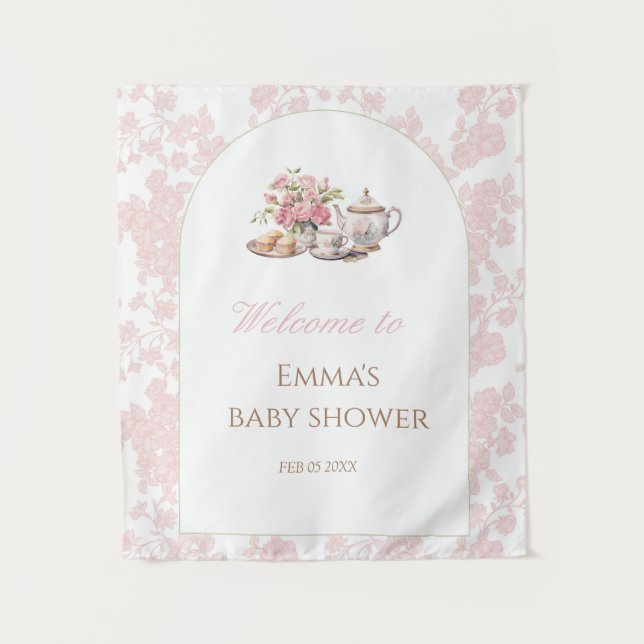 Tenture Time for Tea Baby Shower Backdrop (Devant)