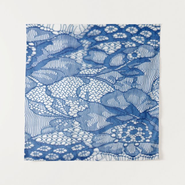 Tenture Tissu dentelle bleue, design de tulle africaine. (Devant)