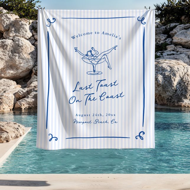 Tenture Toast Dernier bleu à main blanche tiré sur la côte (Créateur téléchargé)