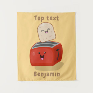 Tenture Toast kawaii mignon et cartoon de grille-pain roug