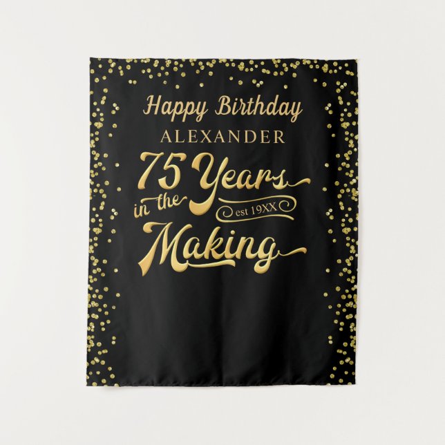 Tenture Toile de fond pour 75e anniversaire noir et or con (Devant)