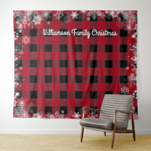 Tenture Toile de fond Rustique à carreaux Noir Rouge pour
