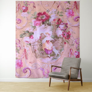 Tenture Toile victorienne antique Rococo Style rose floral