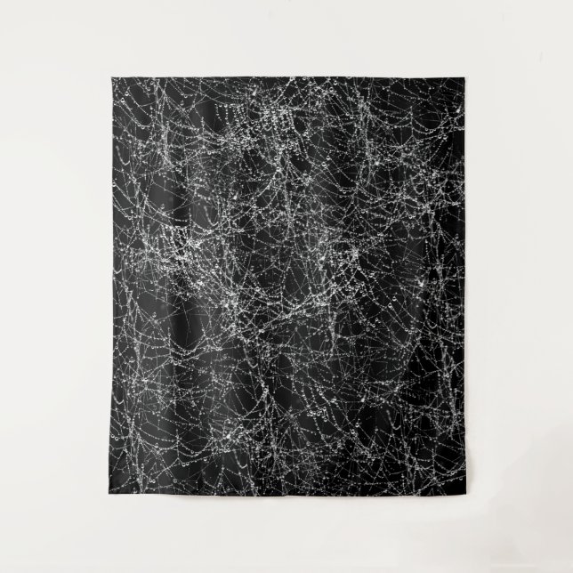 Tenture Toiles d'araignées noires et argentées Fête chic d (Devant)