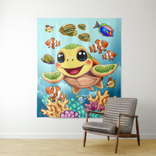 Tenture Tortue de mer Bébé heureux et mignonne personnage