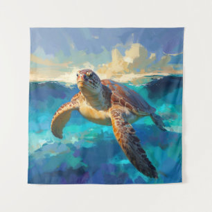 Tenture Tortue de mer en peinture océanique dynamique