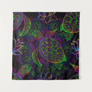Tenture Tortue marine dans des couleurs psychédéliques mul