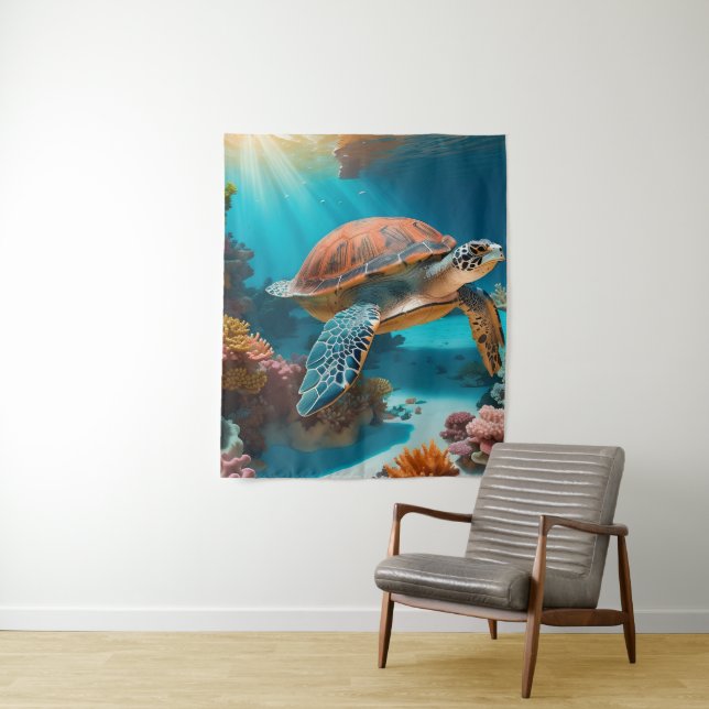 Tenture Tortue marine Serene 3D en Océan -Tranquille Lif M (En situation)