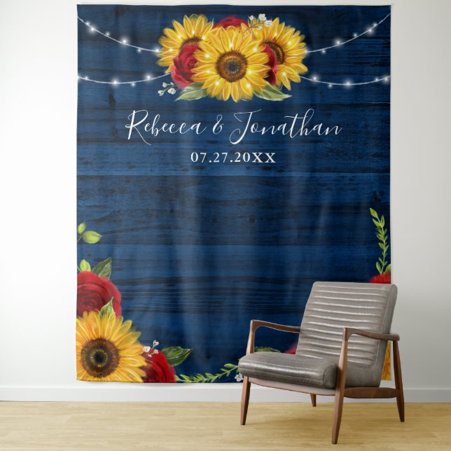 Tenture Tournesol Rose Marine Bois Rustique Mariage Contex (En situation)