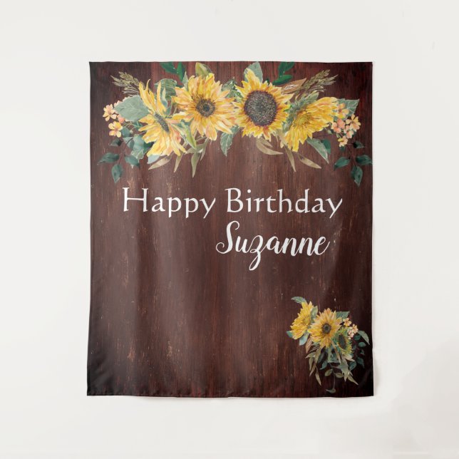 Tenture Tournesol rustique Joyeux anniversaire Personnalis (Devant)