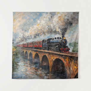 Tenture Train à vapeur sur un pont - Peinture à l'huile