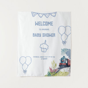Tenture Train Blue Balloons garçon Baby shower Whimsical