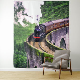Tenture Train de locomotives sur le pont