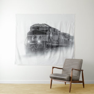 Tenture Trains de train noir et blanc