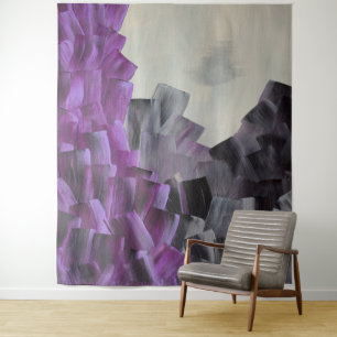 Tenture Traits de pinceau abstraits en violet, gris et noi