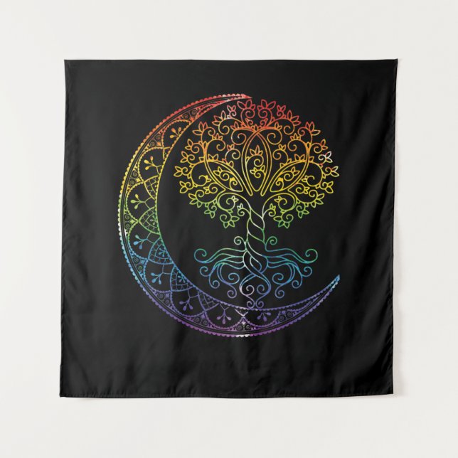 Tenture Tree of Life Cresent Moon Phases Mandala Yoga (Devant)
