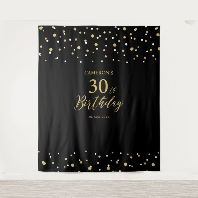 Tenture Trente | Gold & Black 30th Birthday Party Backdrop (Devant)