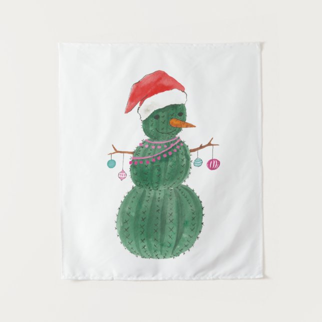 Tenture Très un bonhomme de neige de Noël de cactus (Devant)