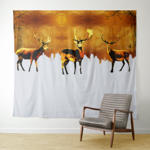 Tenture Trio de la Forêt Enchantée : Art du Cerf Oriental