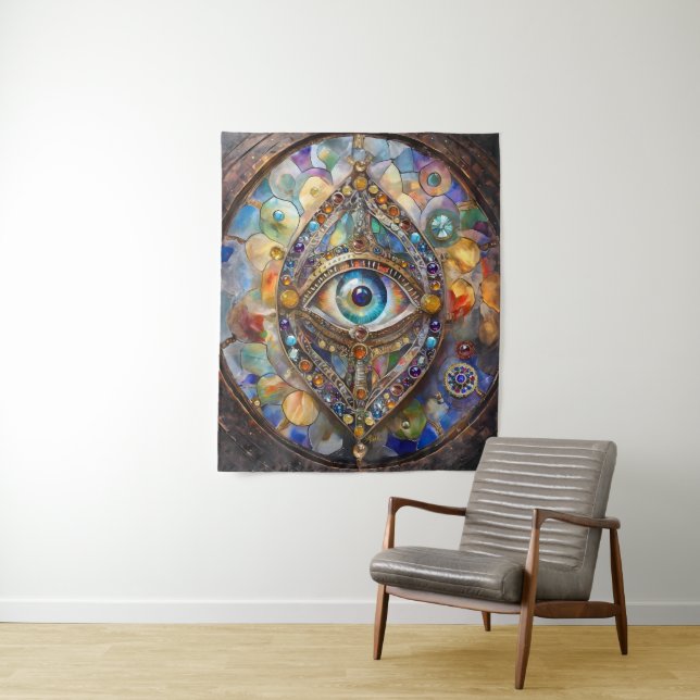 Tenture Troisième œil sur verre et bronze (En situation)
