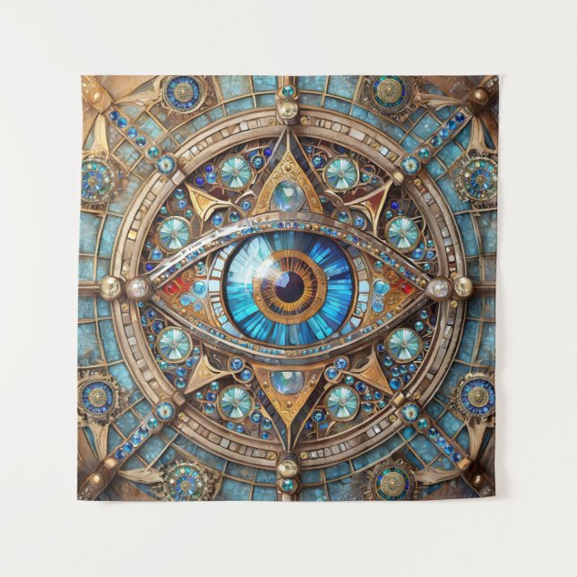 Tenture Troisième oeil - Turquoise Blue Gold Mandala (Devant)