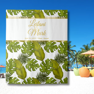 Tenture Tropical Feuille Gold Frame Bride Groom Contexte