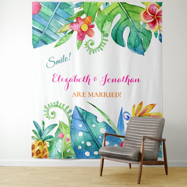 Tenture Tropical Floral Rose Turquoise Photo Booth fond (En situation)
