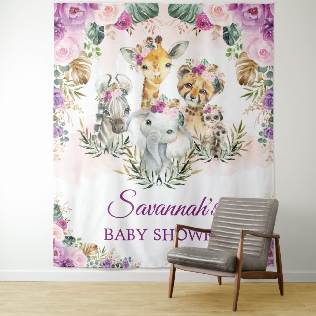 Tenture Tropical Jungle Fleurs Animaux Sauvages Baby Showe (En situation)
