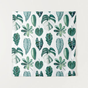 Tenture Tropical leaves watercolor seamless pattern with m