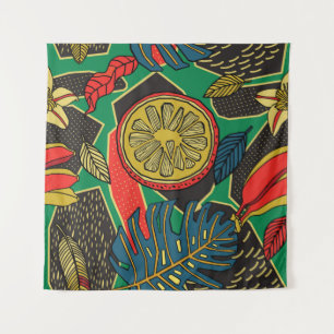 Tenture Tropical motif floral en style doodé avec fruit