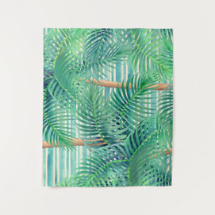 Tenture Tropical palm trees on teal stripes