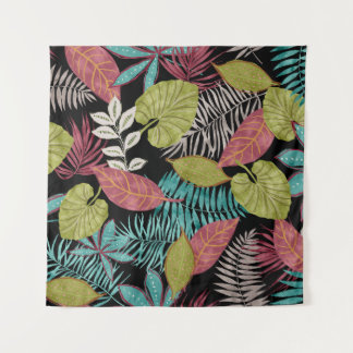 Tenture Tropical pattern made with dark background and lea