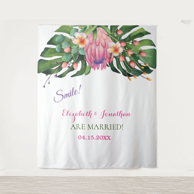 Tenture Tropical Pink Protea Mariage Photo Booth Backdrop (Devant)