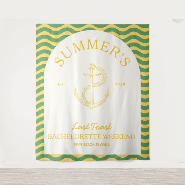 Tenture Tropical rétro moderne côtier jaune pour l'enterre (Devant)